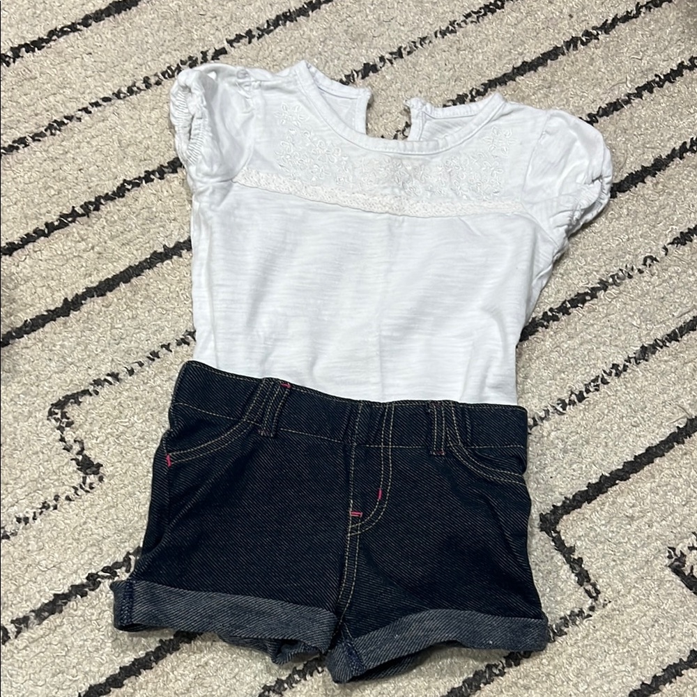 White Lace Top and Denim Shorts Set